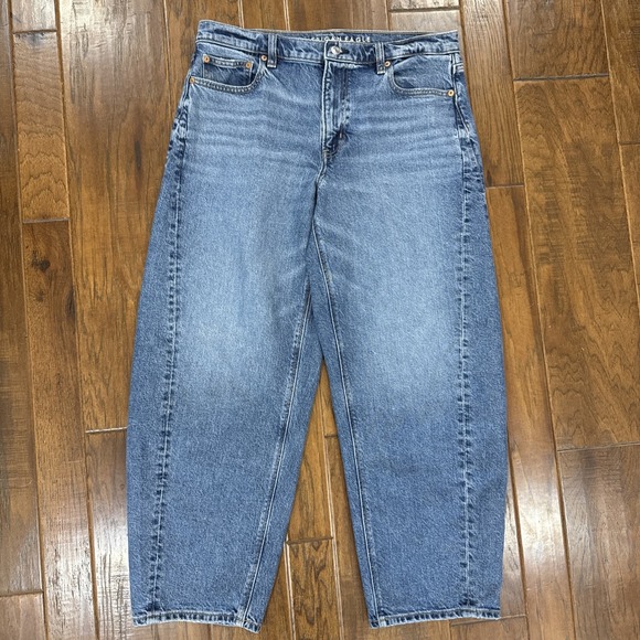 American Eagle By Payless Denim - American Eagle Barrel Leg Jeans Womens 10 Medium Wash Stretch Skater Grunge Boho